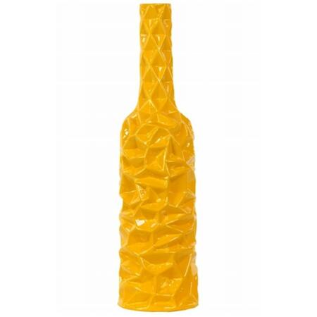 URBAN TRENDS COLLECTION Ceramic Round Bottle Vase With Wrinkled Sides- Large - Yellow 24444